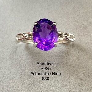 Amethyst Adjustable S925 Ring